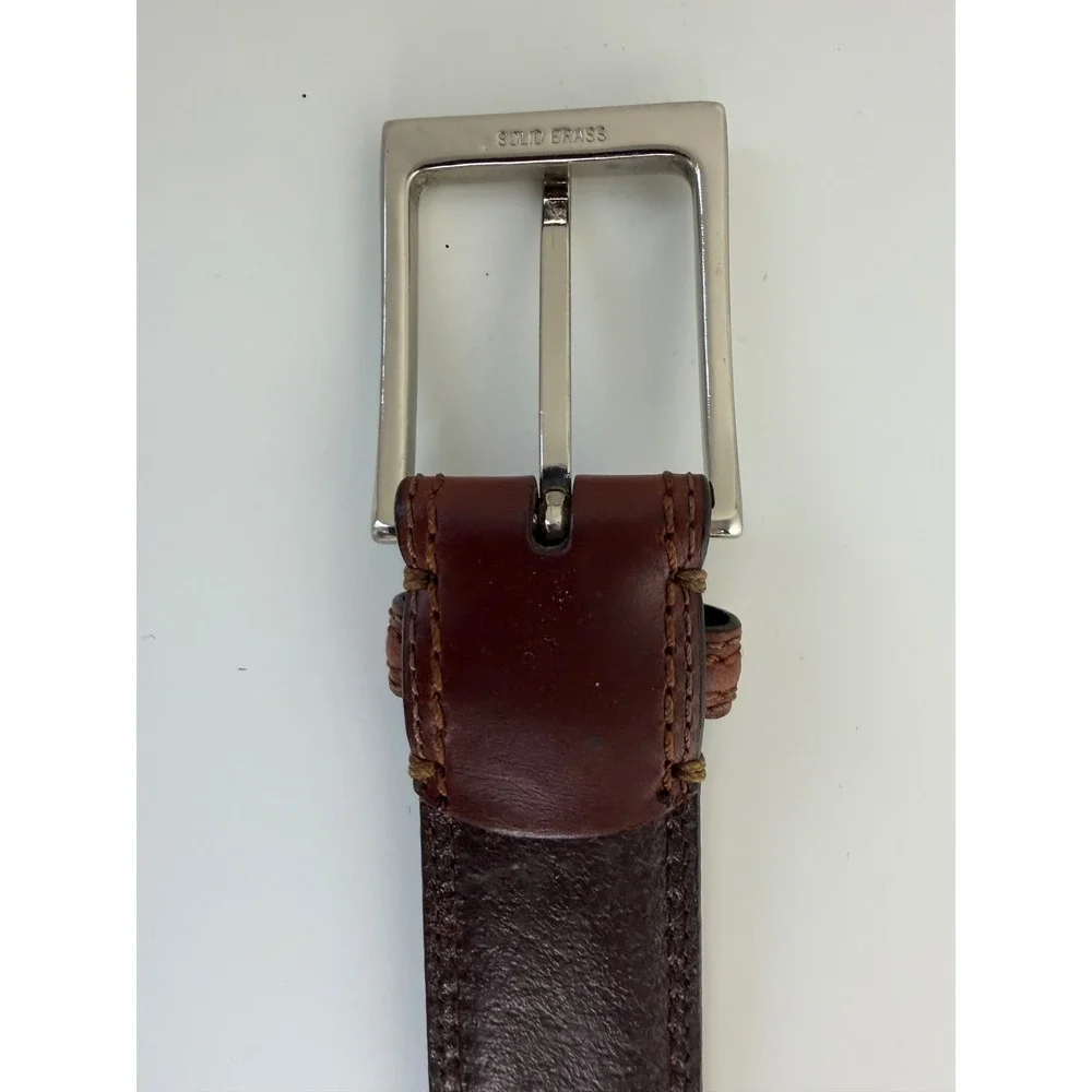 Mens Top Grain Leather Belt 36 / 90 Brown Solid Brass Buckle Casual Dress Preppy